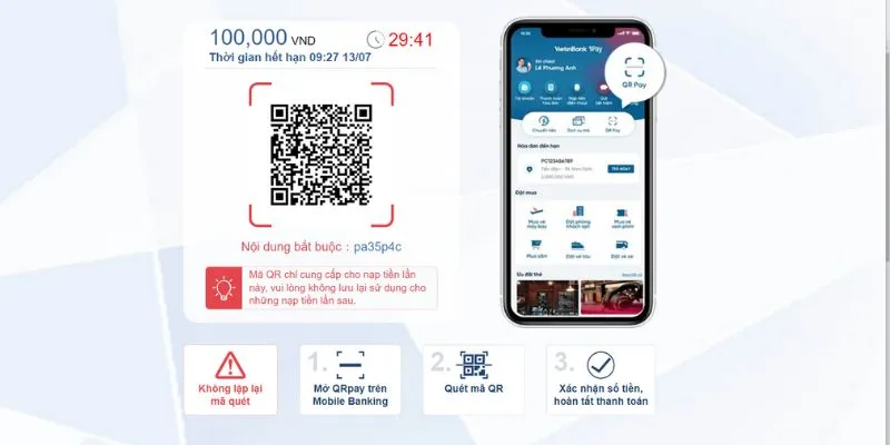 Nạp tiền Thabet thông qua mã QR code 